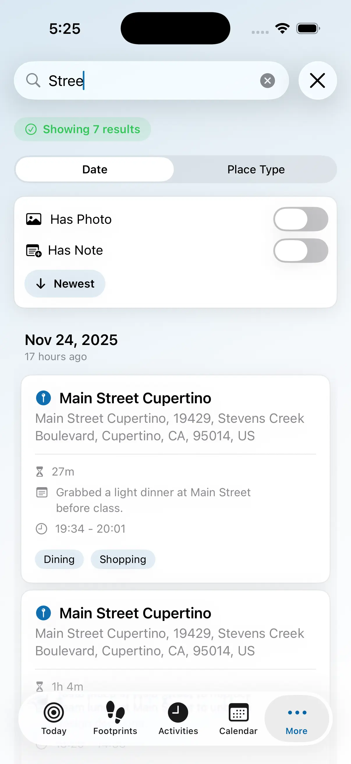 Search filtering screenshot